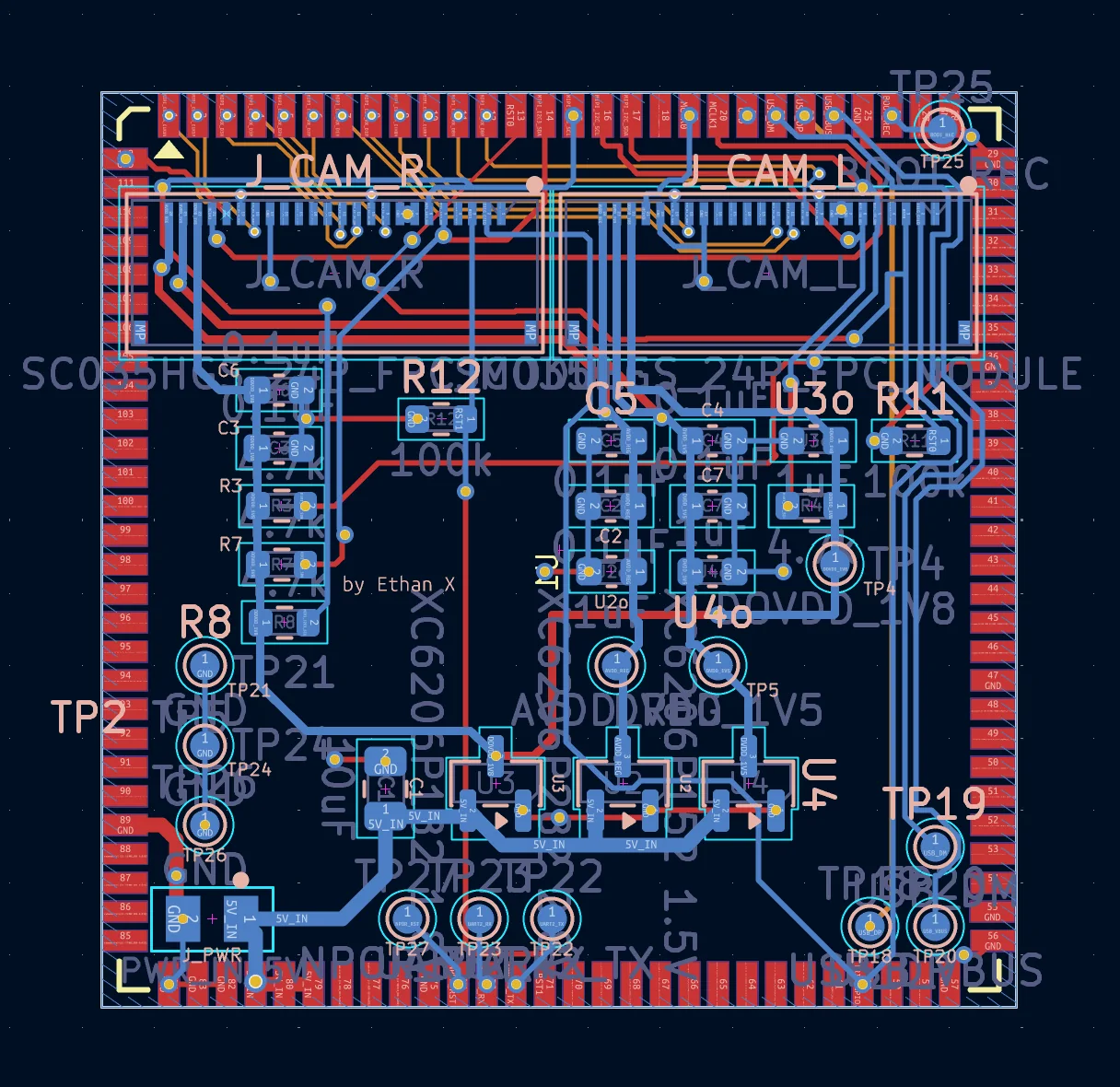 Compact stereo depth camera circuit board