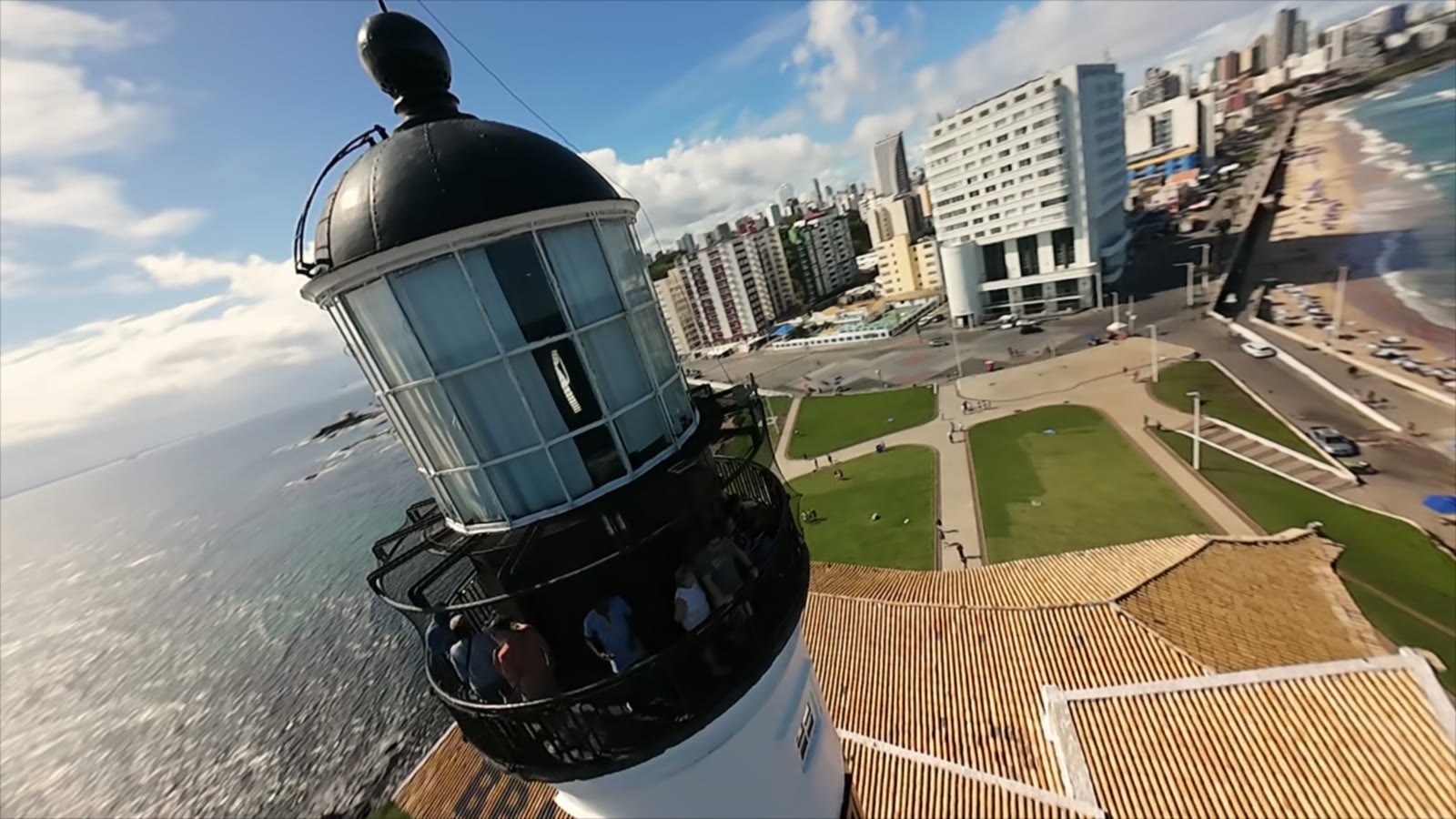 FPV flight over a coastal lighthouse